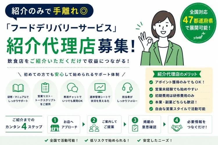 「フードデリバリーサービス」紹介代理店募集イメージ