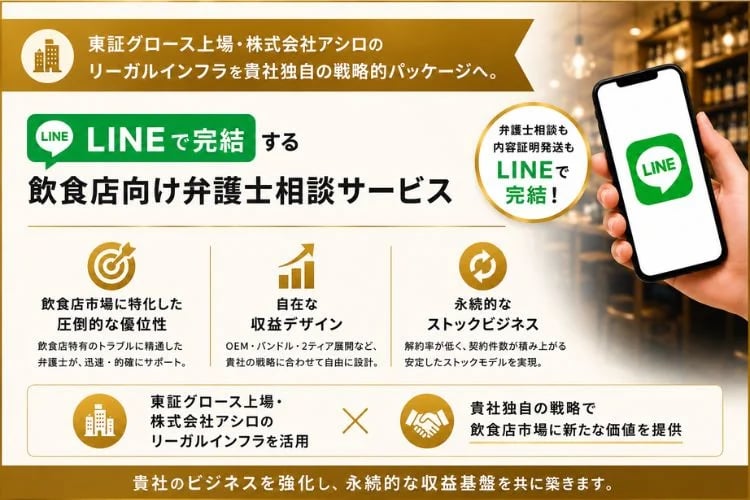 「飲食店向けリーガルテック」販売代理店募集イメージ